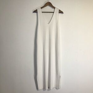 rag & bone Ribbed Stretch Cotton V Neck MIDI Dress Side slits
